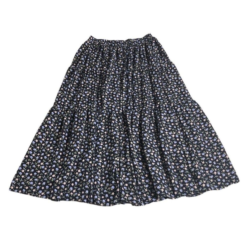 Vintage Enywear Enytime Skirt OS Petite Blue Floral Tiered Midi Cottagecore Boho
